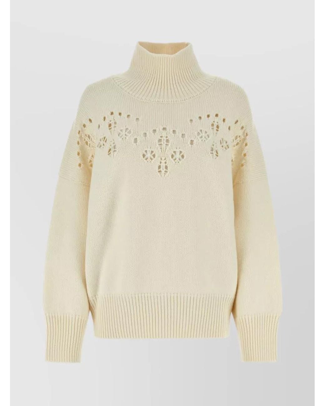 Chloé Natural Wool Pointelle-Knit Turtleneck Jumper
