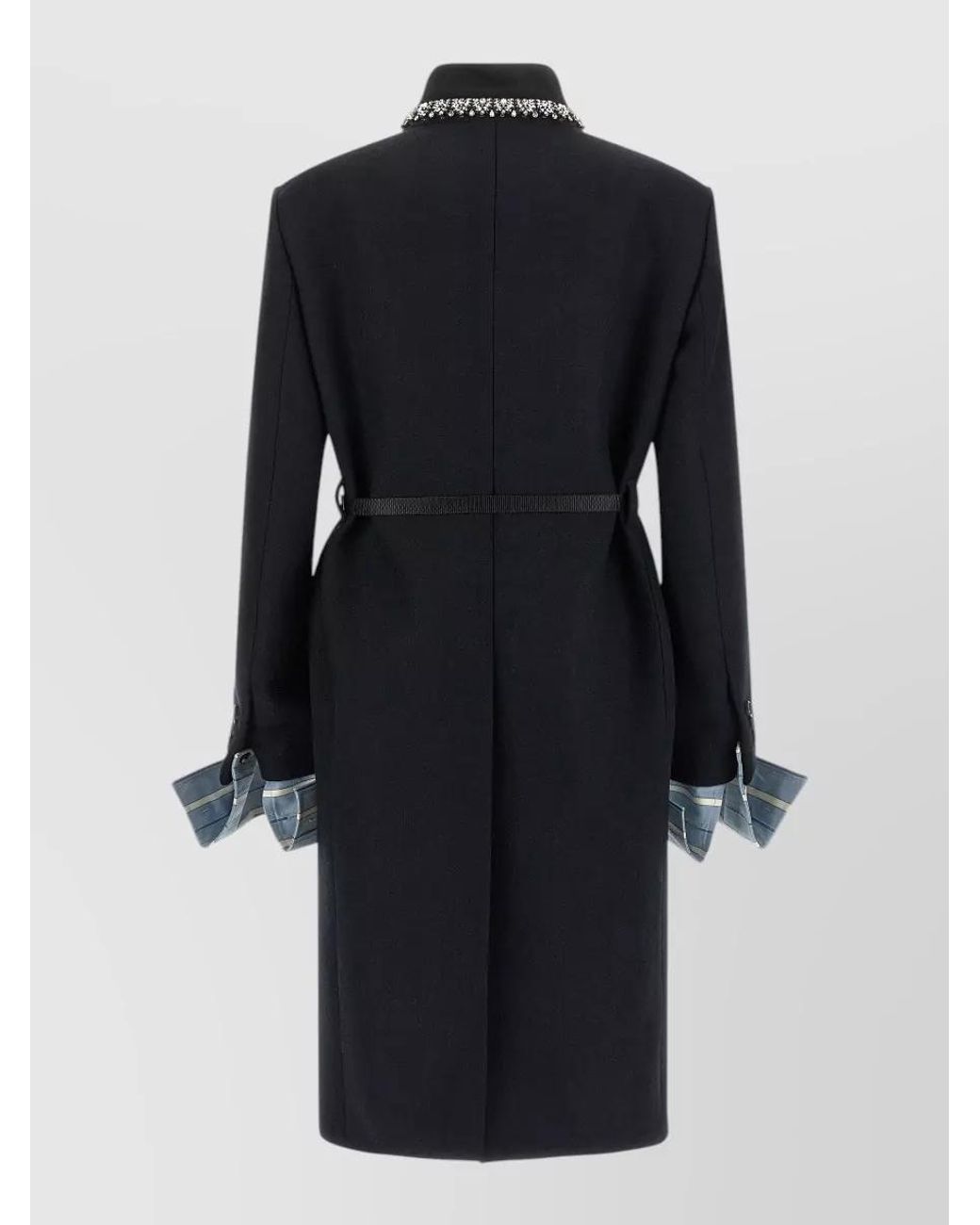 Prada Blue Virgin Wool Crystal Embellished Single Breasted Coat