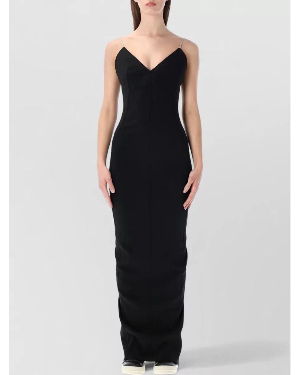 Rick Owens Black Spaghetti-Strap V-Neck Maxi Dress