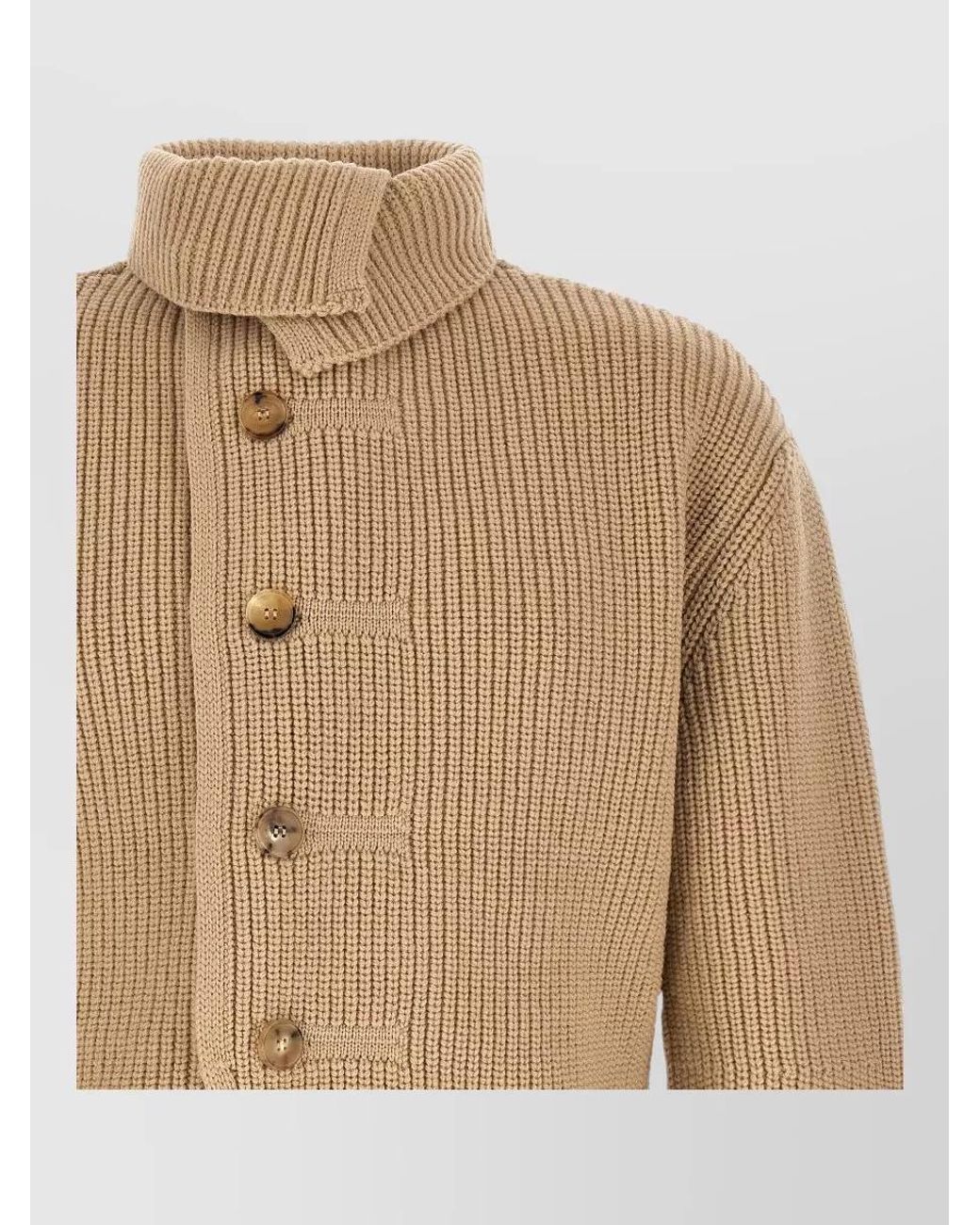 Dries Van Noten Natural Ribbed Asymmetric Funnel-Neck Cardigan for men