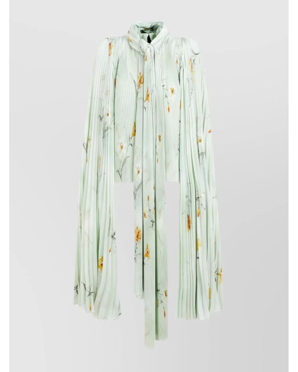 Balenciaga Green Floral-Print Pleated Asymmetric Blouse