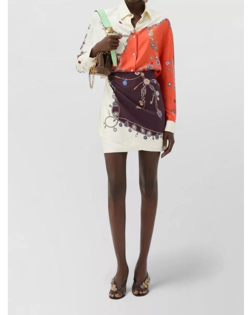 Versace Purple Silk Printed Wrap Mini Skirt