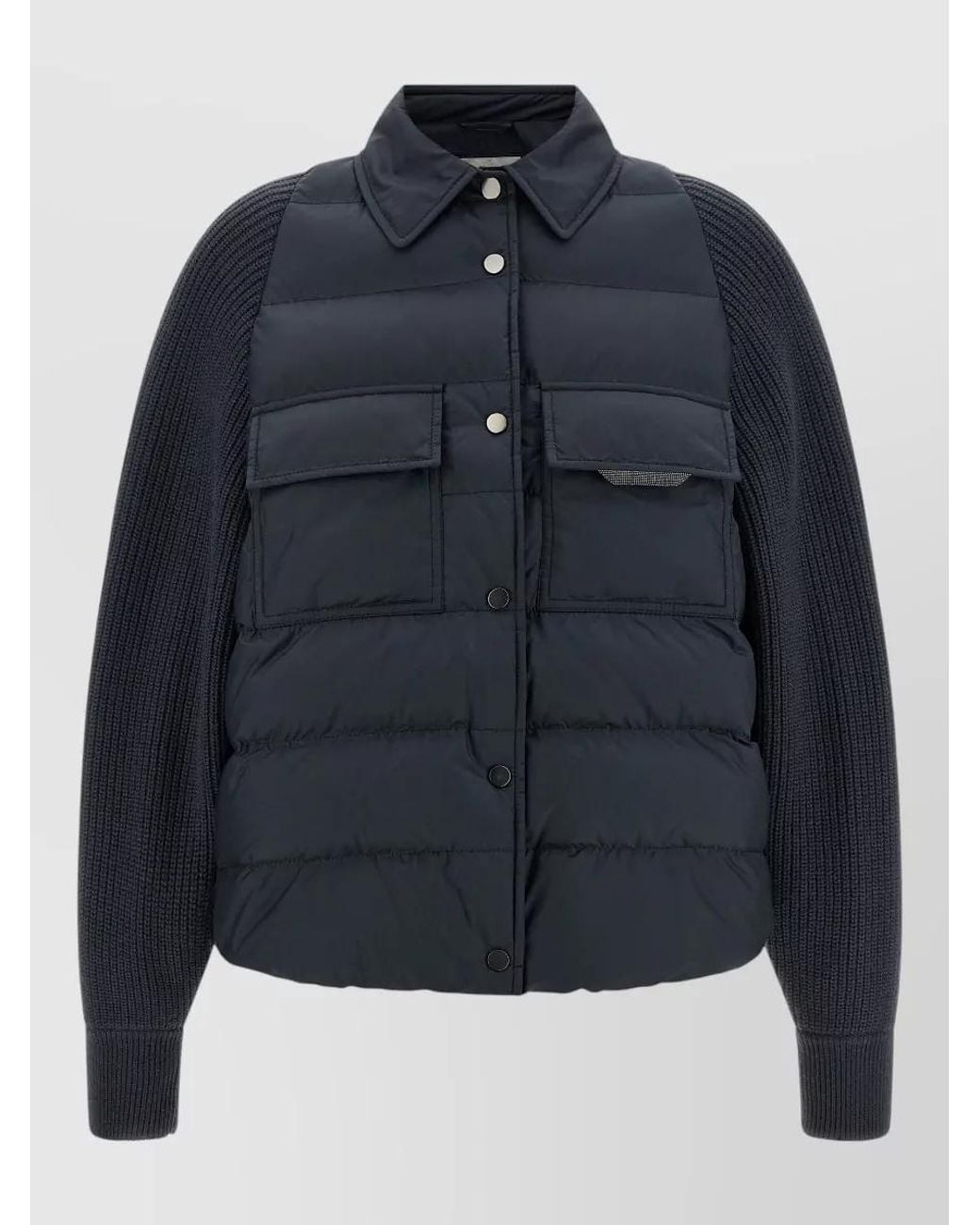 Brunello Cucinelli Blue Down Quilted Single Breasted Coat