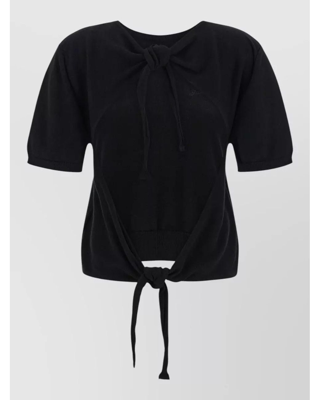 Ganni Black Organic Cotton Knotted Bare Back Short-Sleeve Top