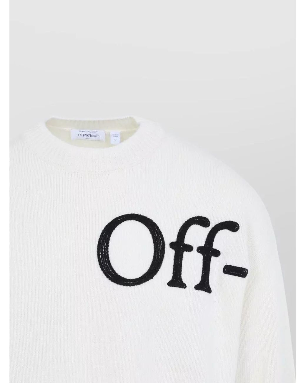 Off-White c/o Virgil Abloh White Wool Fine-Knit Logo-Print Crewneck Sweater for men