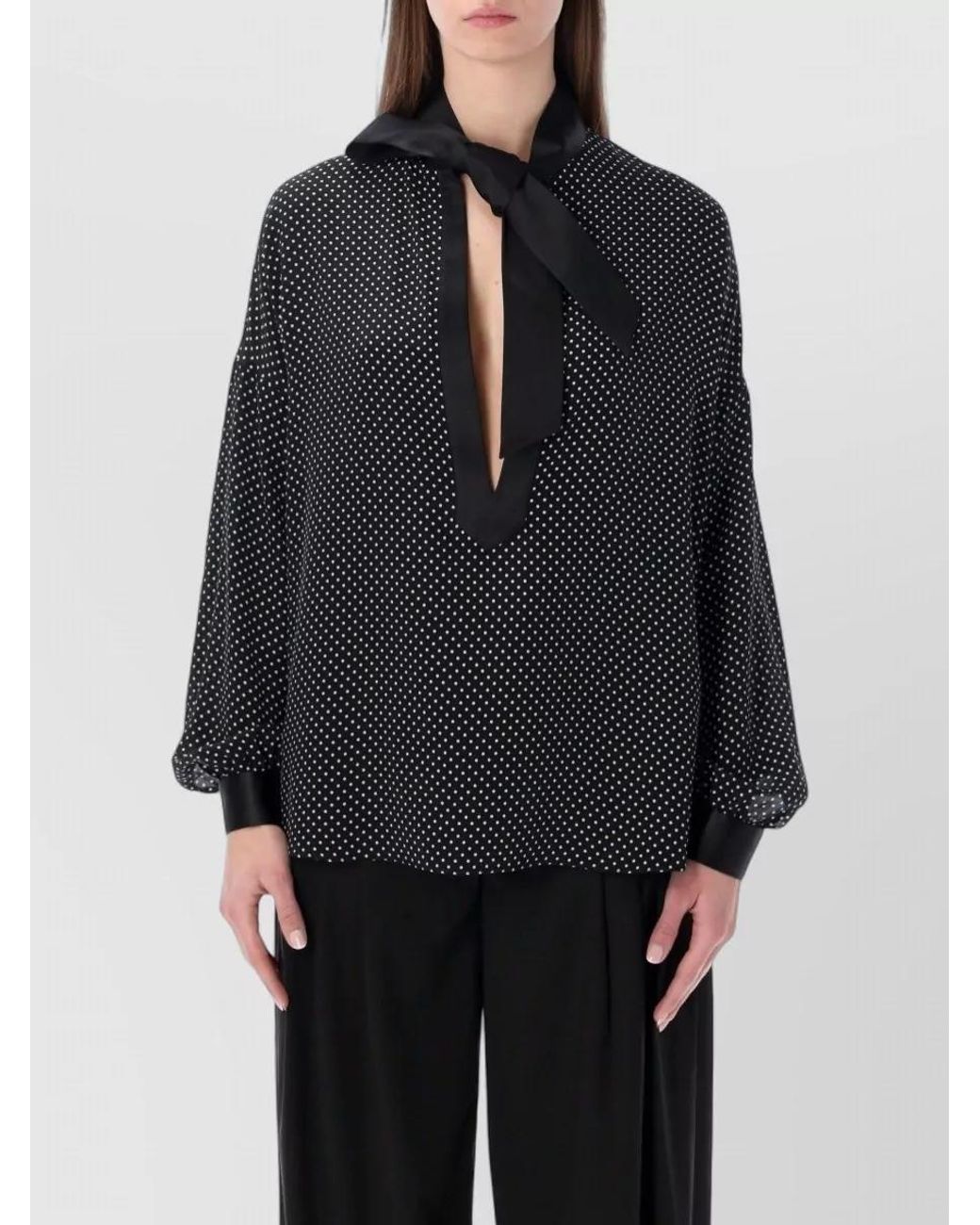Tom Ford Blue Silk Polka Dot Lavalliere Tunic Blouse