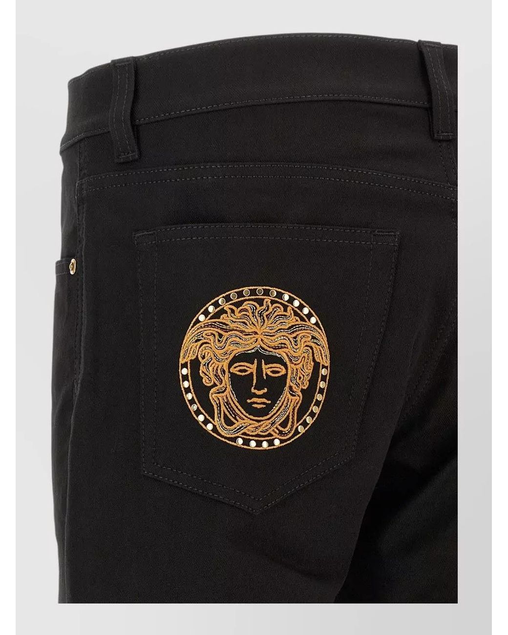 Versace Black Medusa Embroidery Straight-Leg Jeans for men