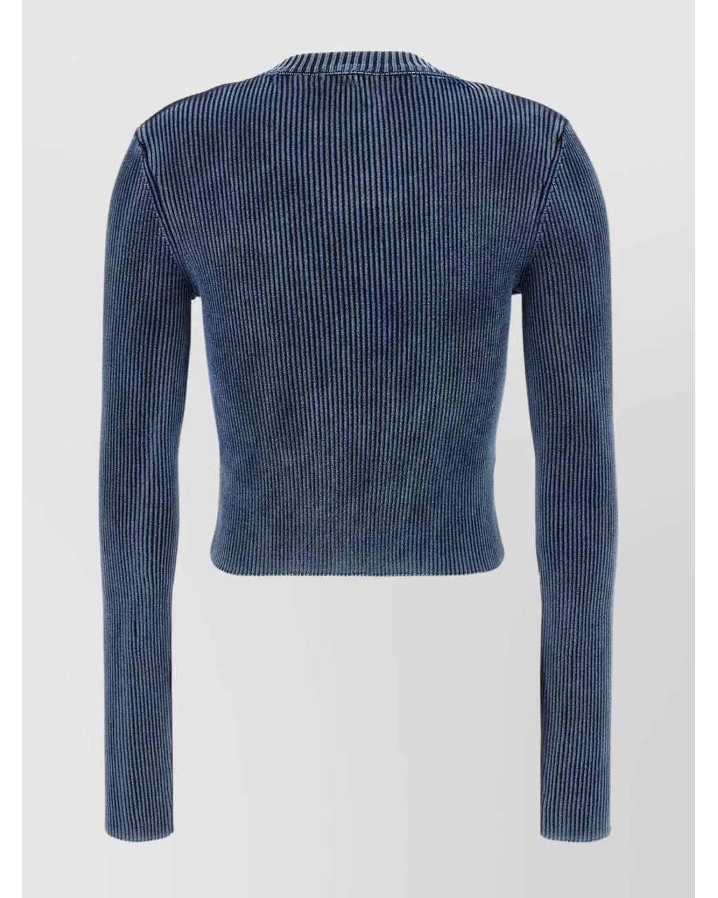 DIESEL Blue Organic Cotton Ribbed Cutout Long-Sleeve Top