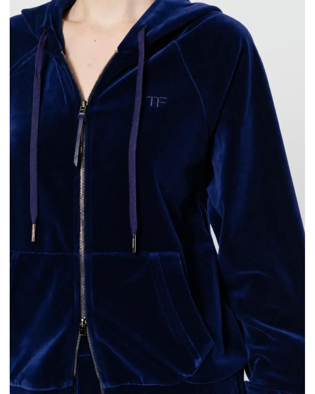 Tom Ford Blue Velour Zip Hoodie