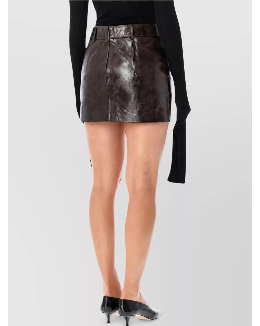 THE GARMENT Black Leather Fitted Pencil Skirt