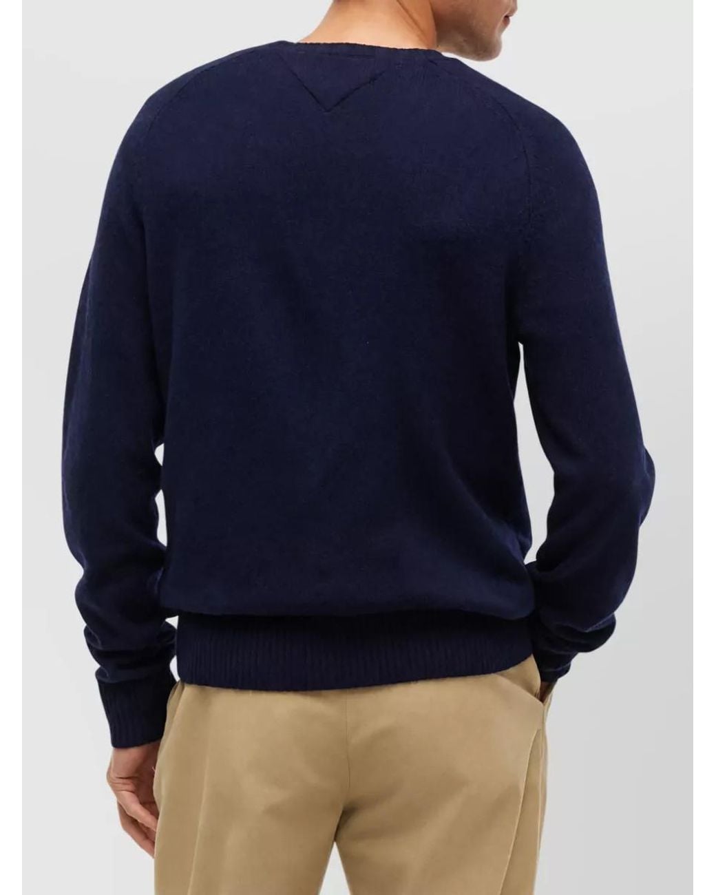 Tommy Hilfiger Blue Lambswool Ribbed Crew Neck Jumper for men