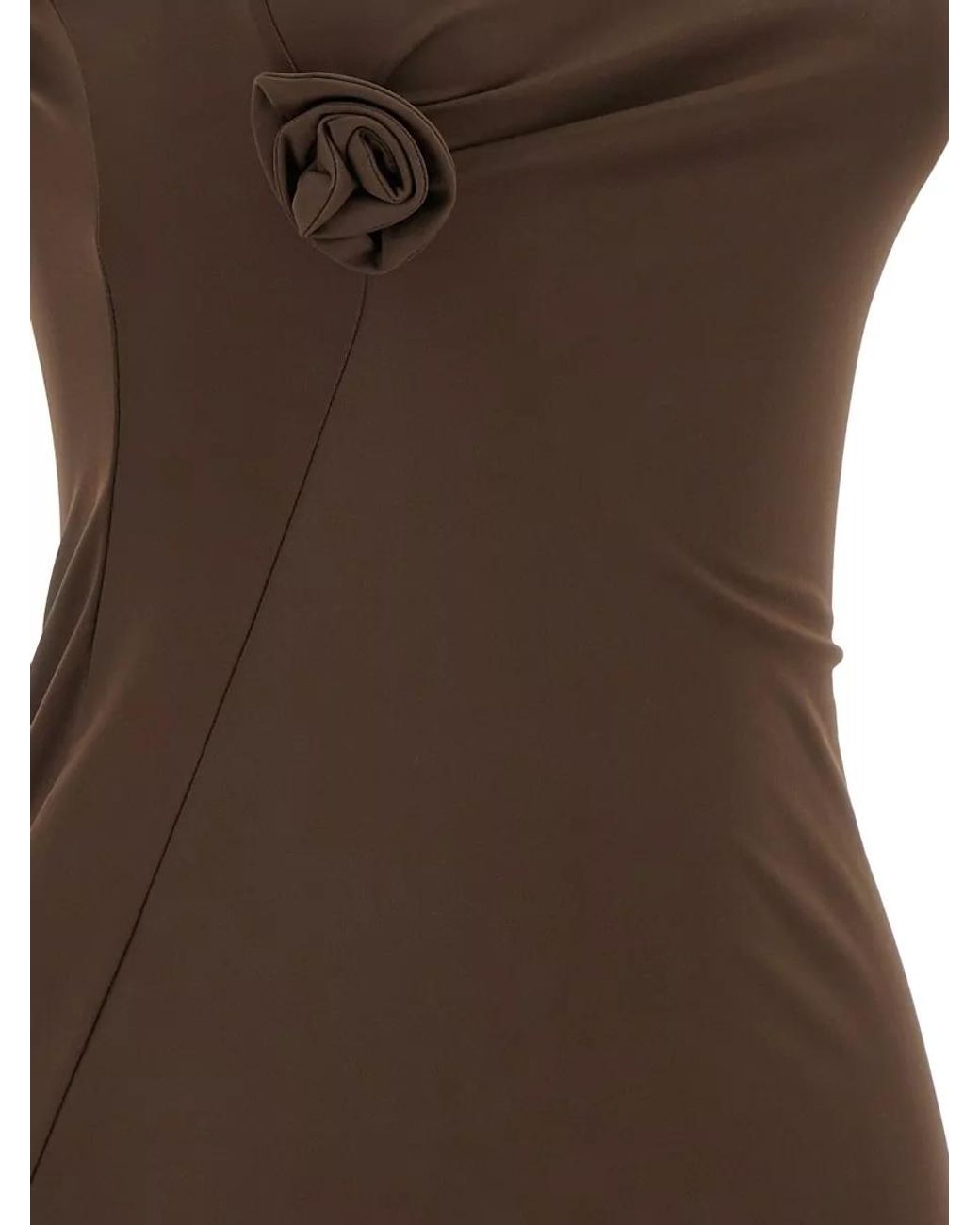 Coperni Brown Asymmetric One-Shoulder Cutout Floral-Embellished Midi Dress