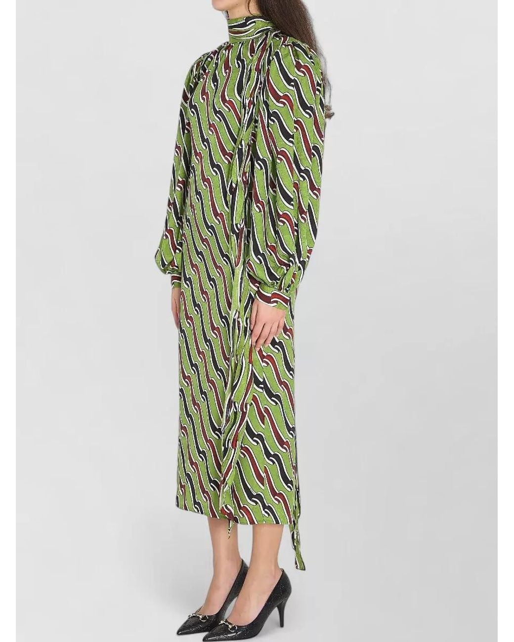 Gucci Green Printed Silk Midi Dress
