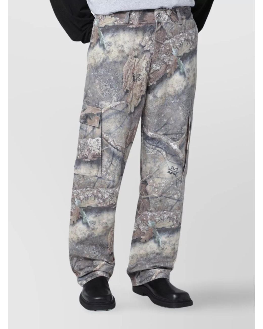 Represent Gray Cotton Camouflage Cargo Trousers for men