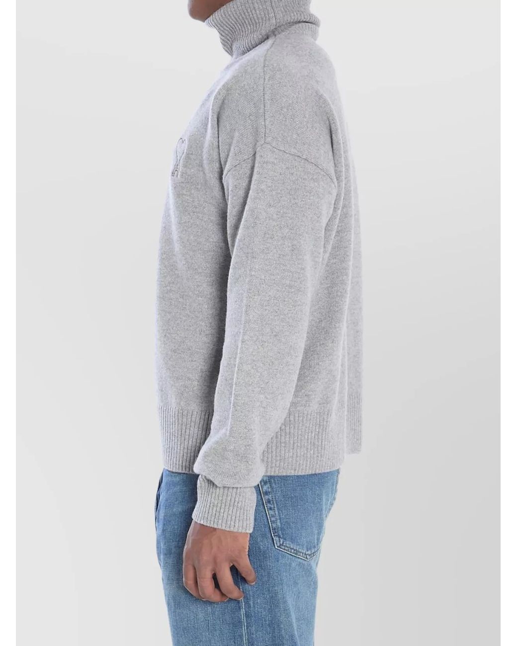 AMI Gray Cashmere Wool Ribbed Turtleneck Jumper for men