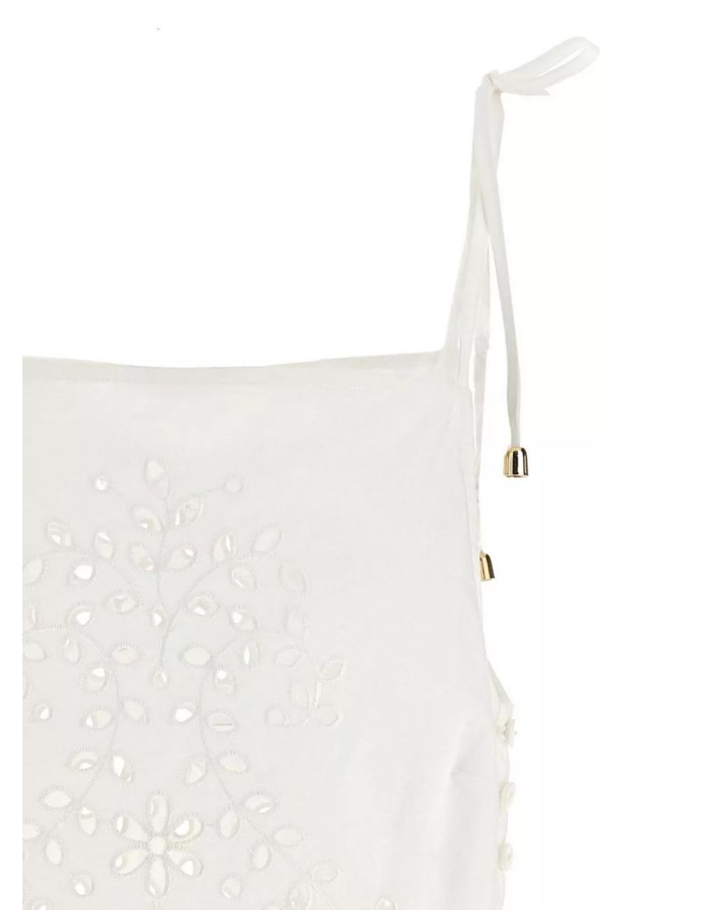 Self-Portrait White Embroidered Cotton Spaghetti-Strap Top