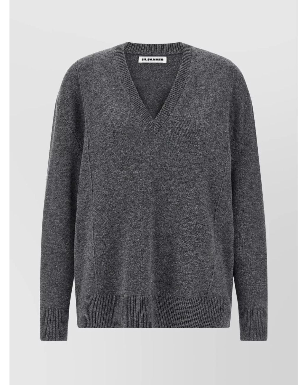 Jil Sander Gray V-Neck Cashmere Blend Sweater