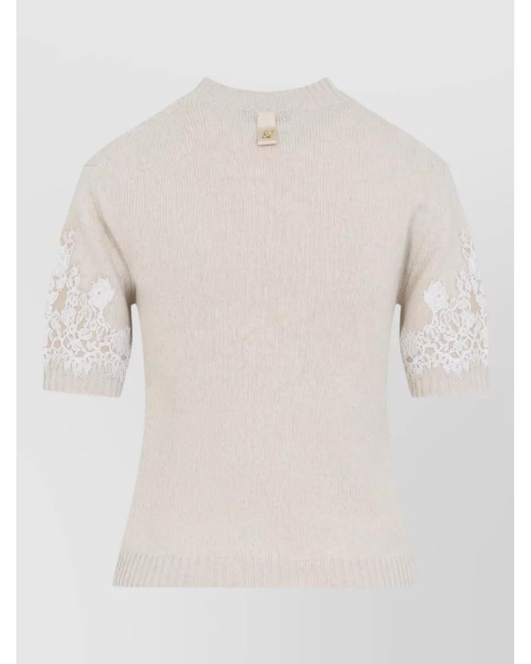 Alberta Ferretti White Cashmere Mock Neck Ribbed Knit T-Shirt