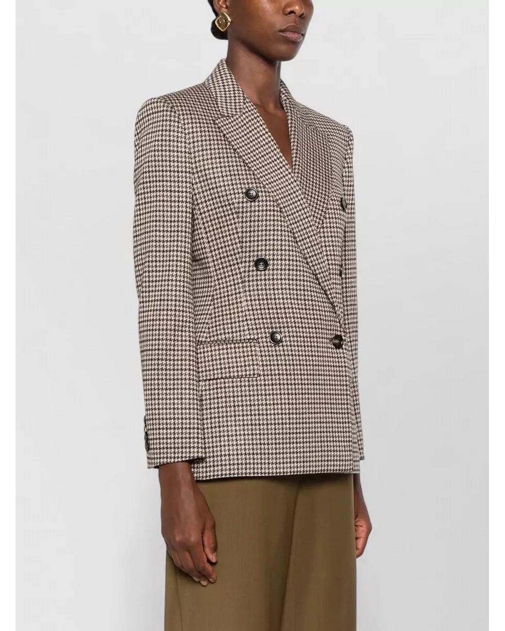 Max Mara Gray Double-Breasted Houndstooth Blazer