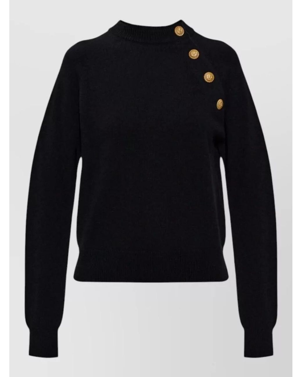 Balmain Blue Cashmere Fine-Knit Mock-Neck Sweater