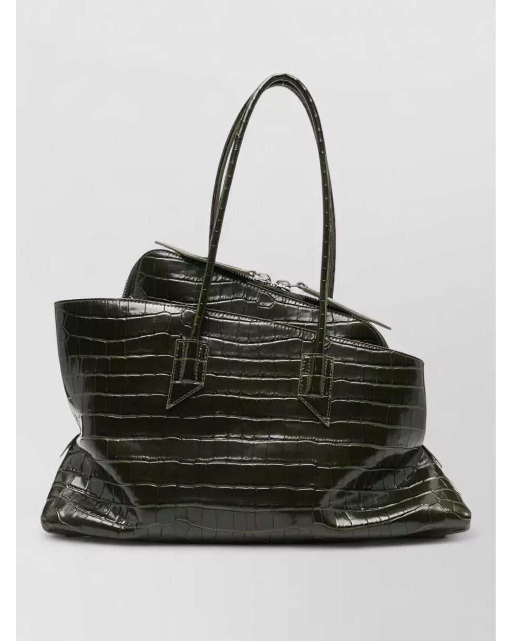 The Attico Black Medium Crocodile-Print Leather Shoulder Bag