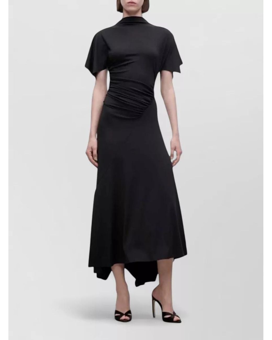 Victoria Beckham Black Draped Asymmetric Midi Dress