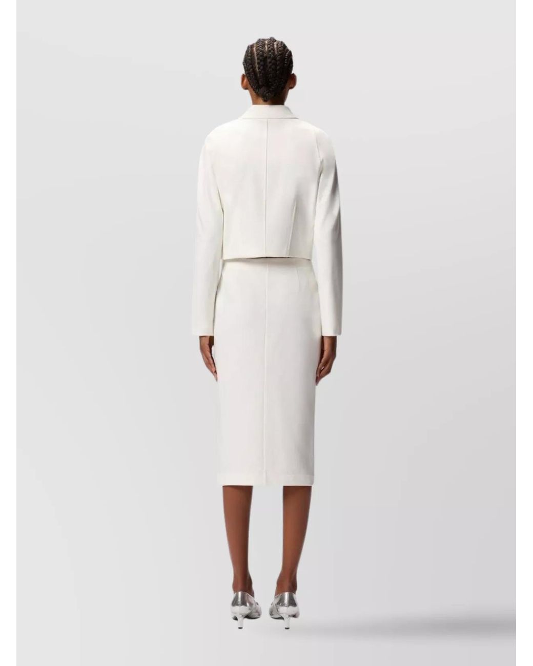 Pinko White High Waist Knee-Length Skirt Side Slit