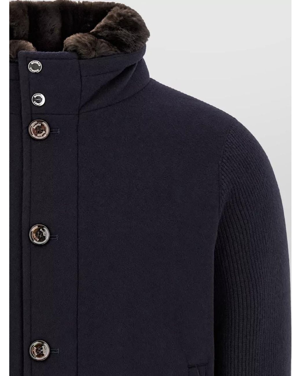 Moorer Blue Cashmere Wool Ribbed Bomber Jacket for men
