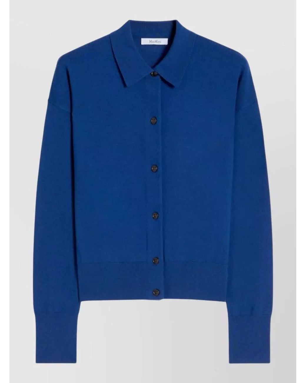 Max Mara Blue Ribbed Slim-Fit Wool Cardigan