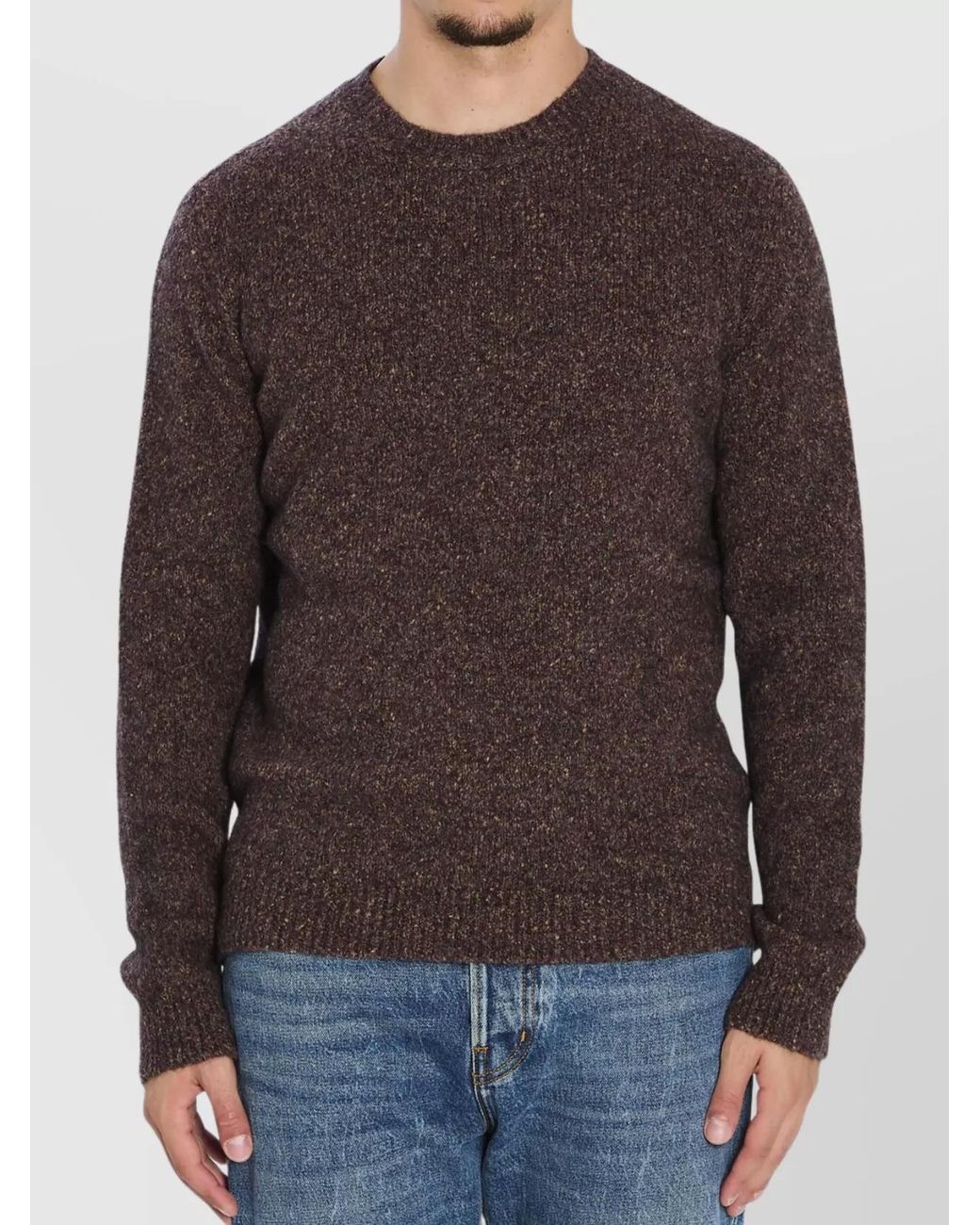 Roberto Collina Brown Ribbed Knit Crew Neck Jumper for men