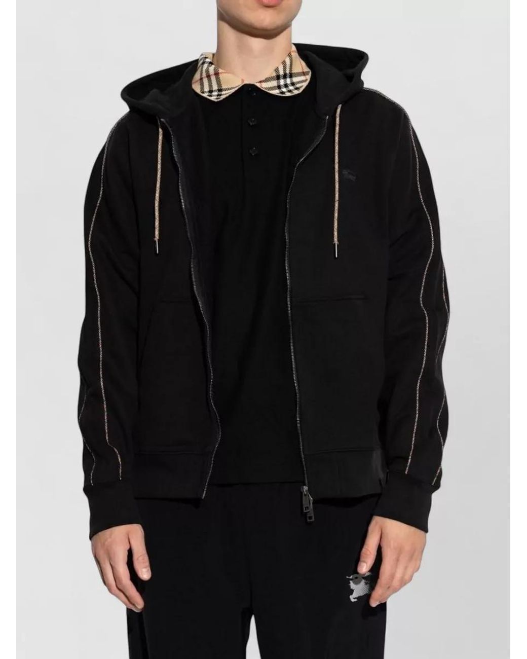 Burberry Black Cotton Check-Trim Hooded Jacket for men
