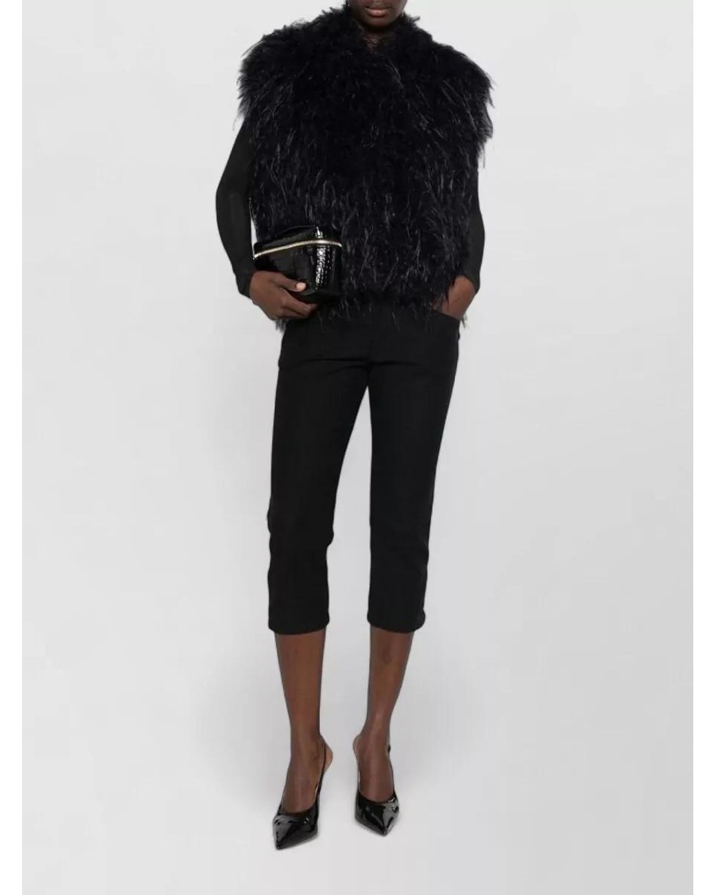 Forte_forte Black Feather-Effect Sleeveless Faux Fur Jacket