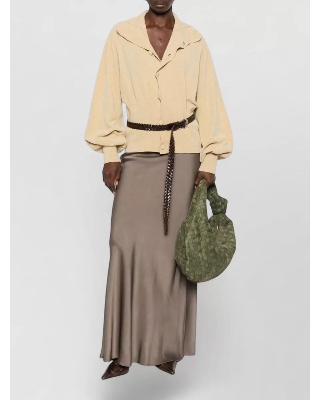 Fabiana Filippi Brown Satin Maxi Bias-Cut Skirt