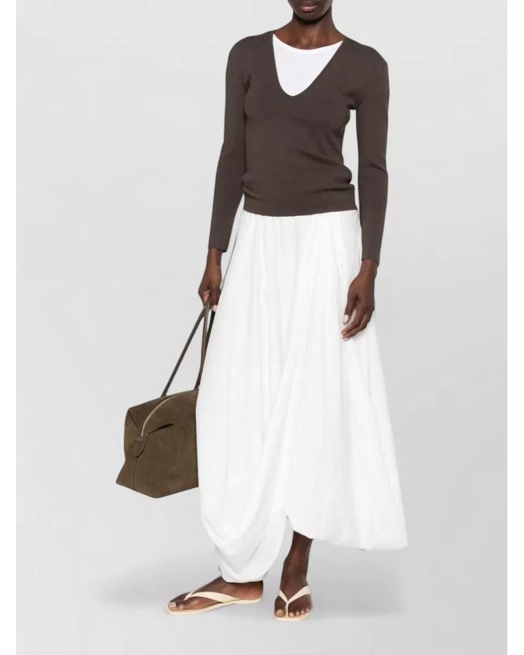 Totême  Brown Ribbed Slim-Fit V-Neck Knitted Top