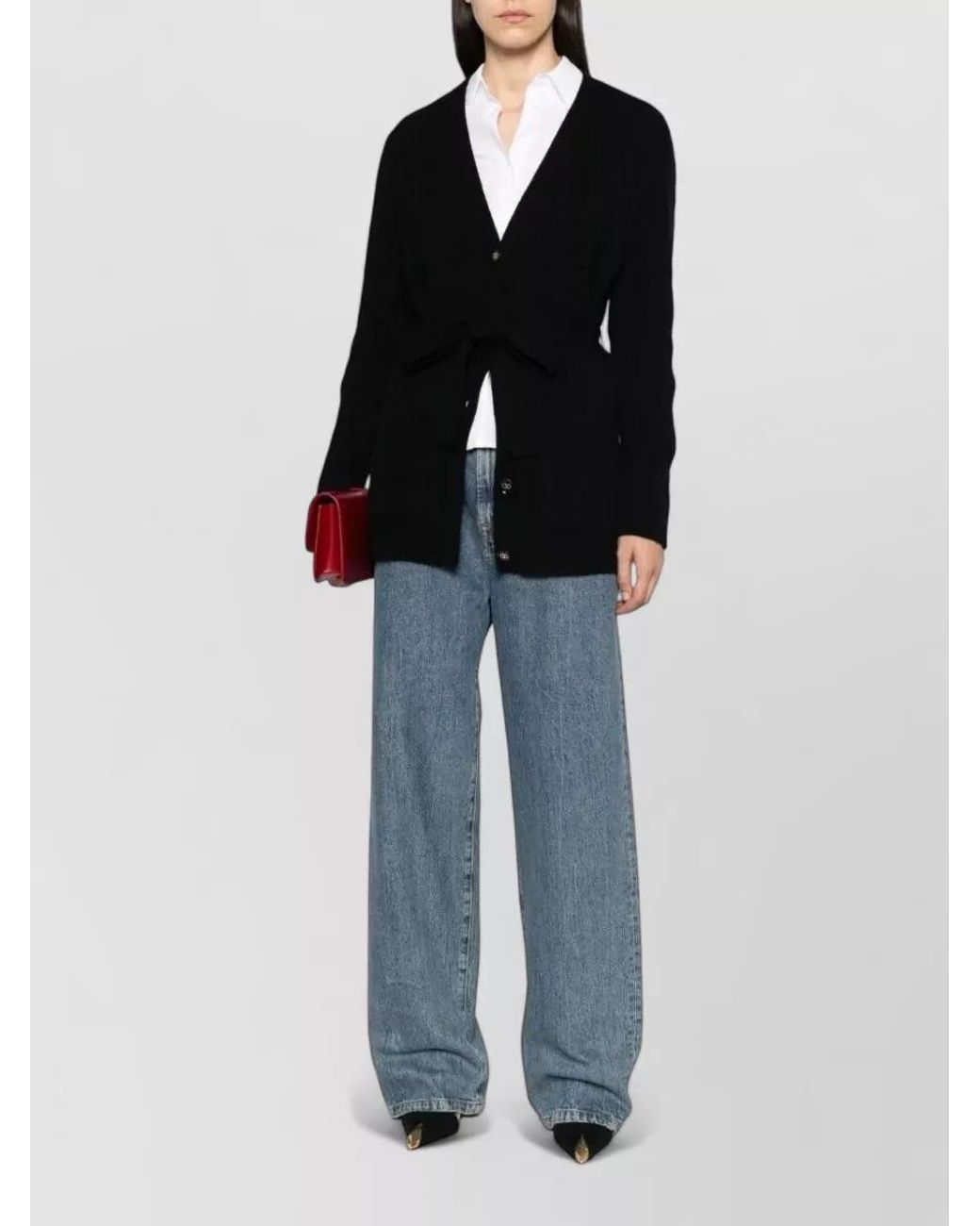 Valentino Garavani Black Cable-Knit Belted Cashmere Cardigan