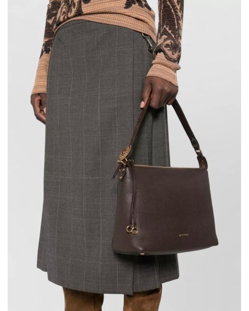 Etro Gray Medium Leather Tote Bag