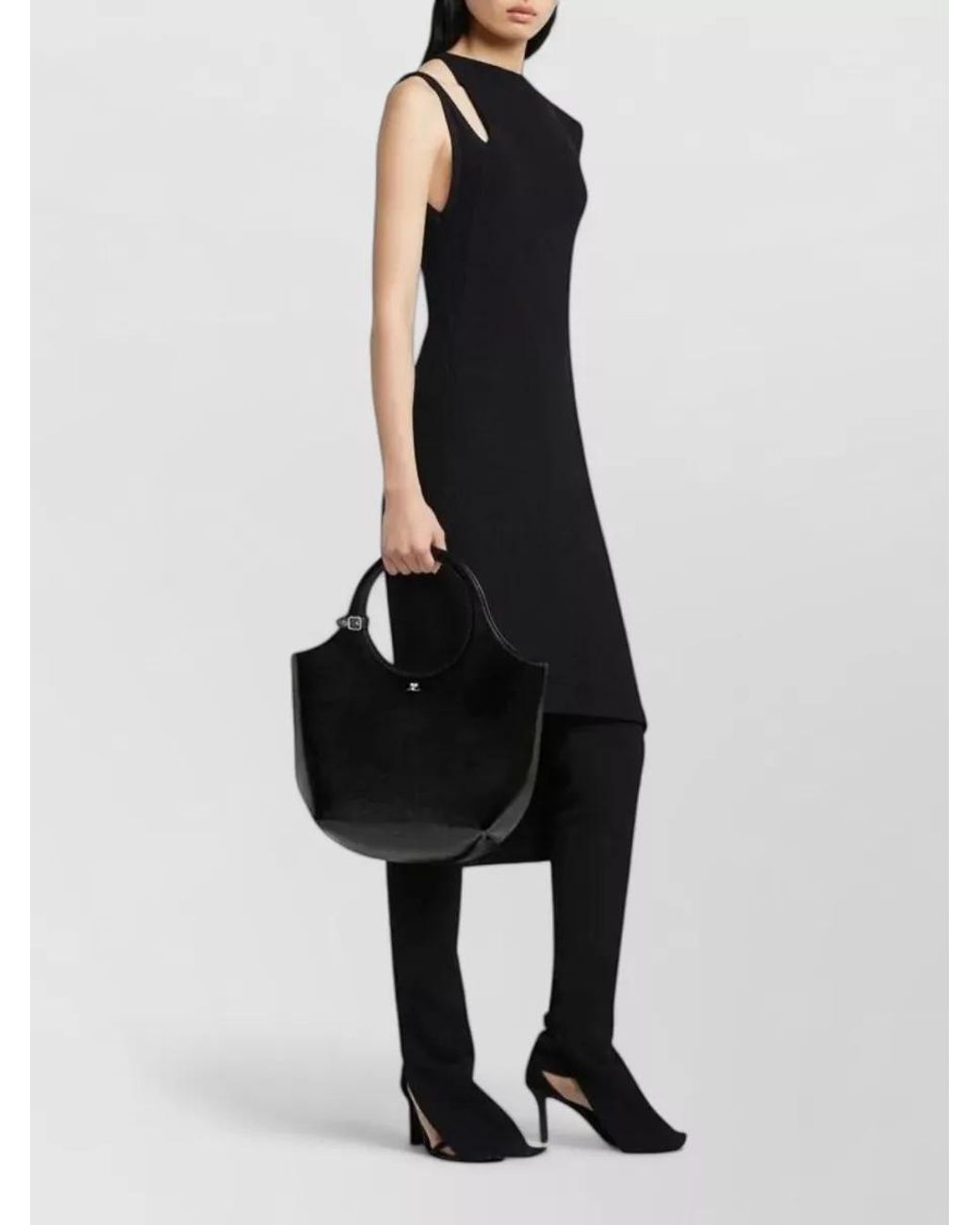 Courreges Black Leather Tote Bag