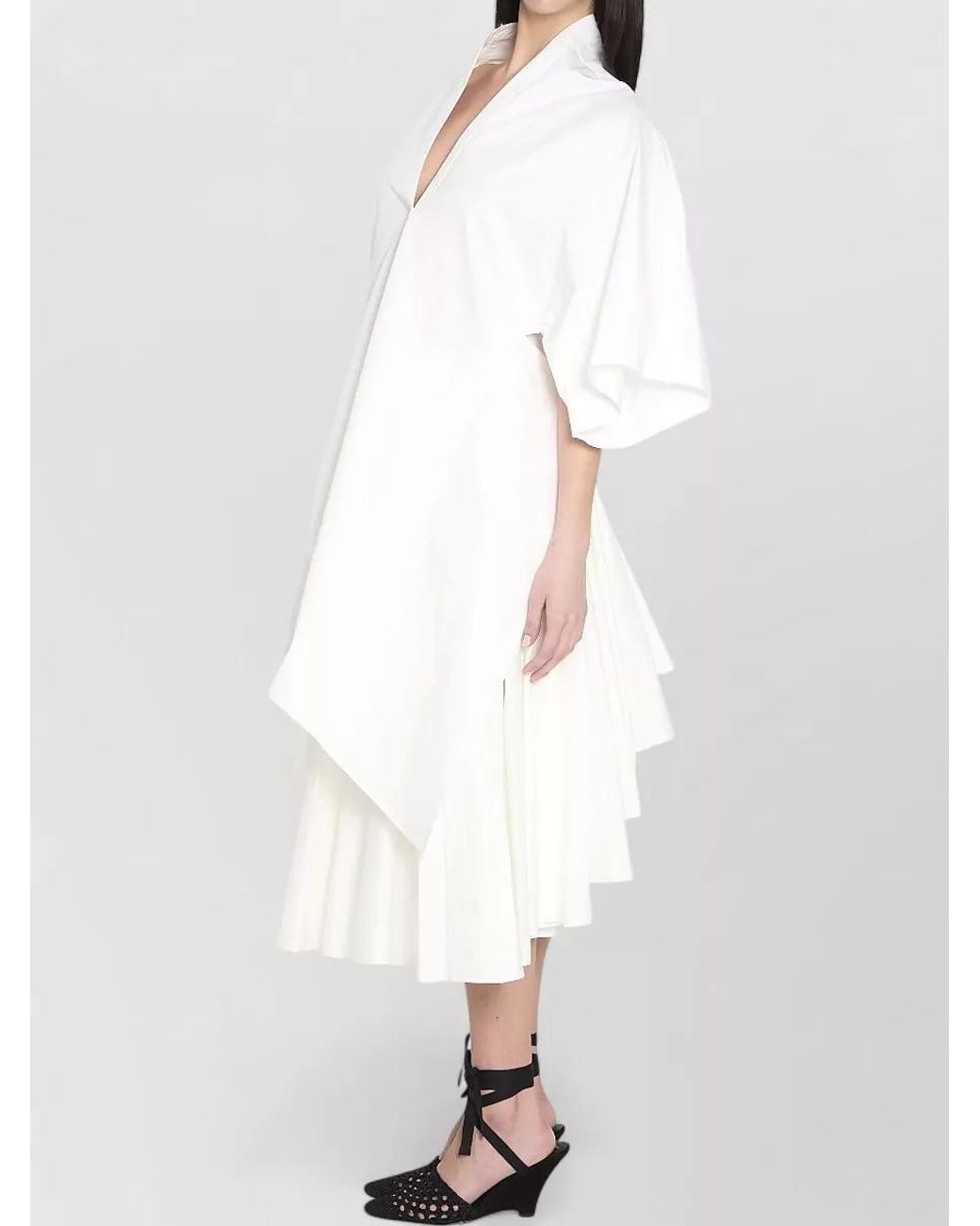 Jacquemus White Cotton Draped Open-Back Midi Tunic Dress