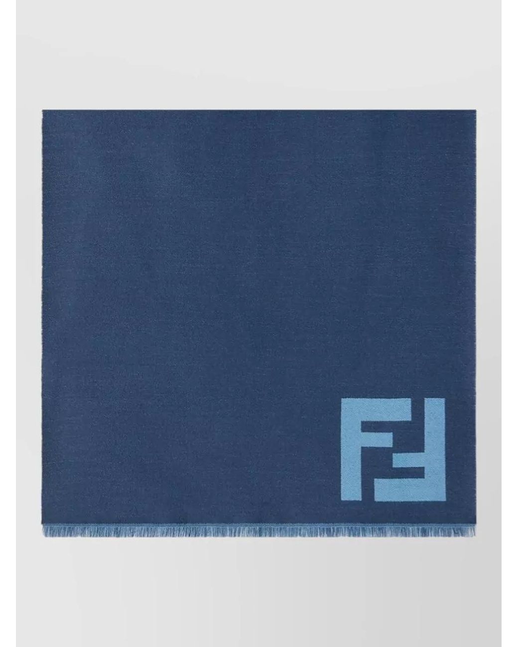 Fendi Blue Virgin Wool Logo-Pattern Scarf for men