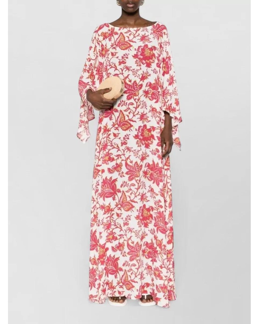 Etro Red Floral-Print Long-Sleeve Maxi Dress