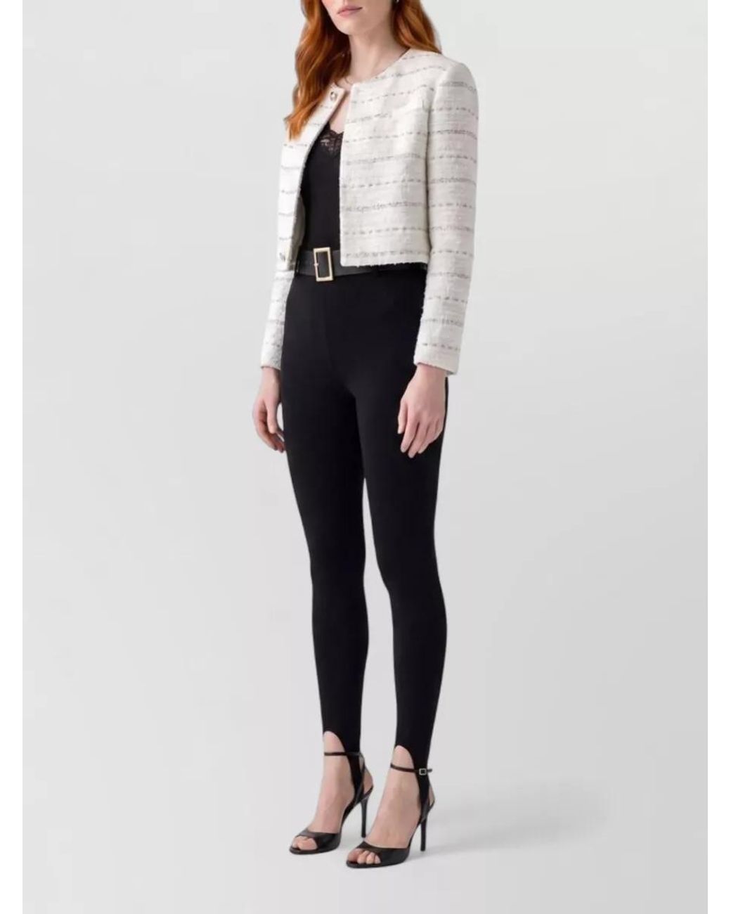 Self-Portrait Blue Ribbed High-Rise Stirrup Leggings