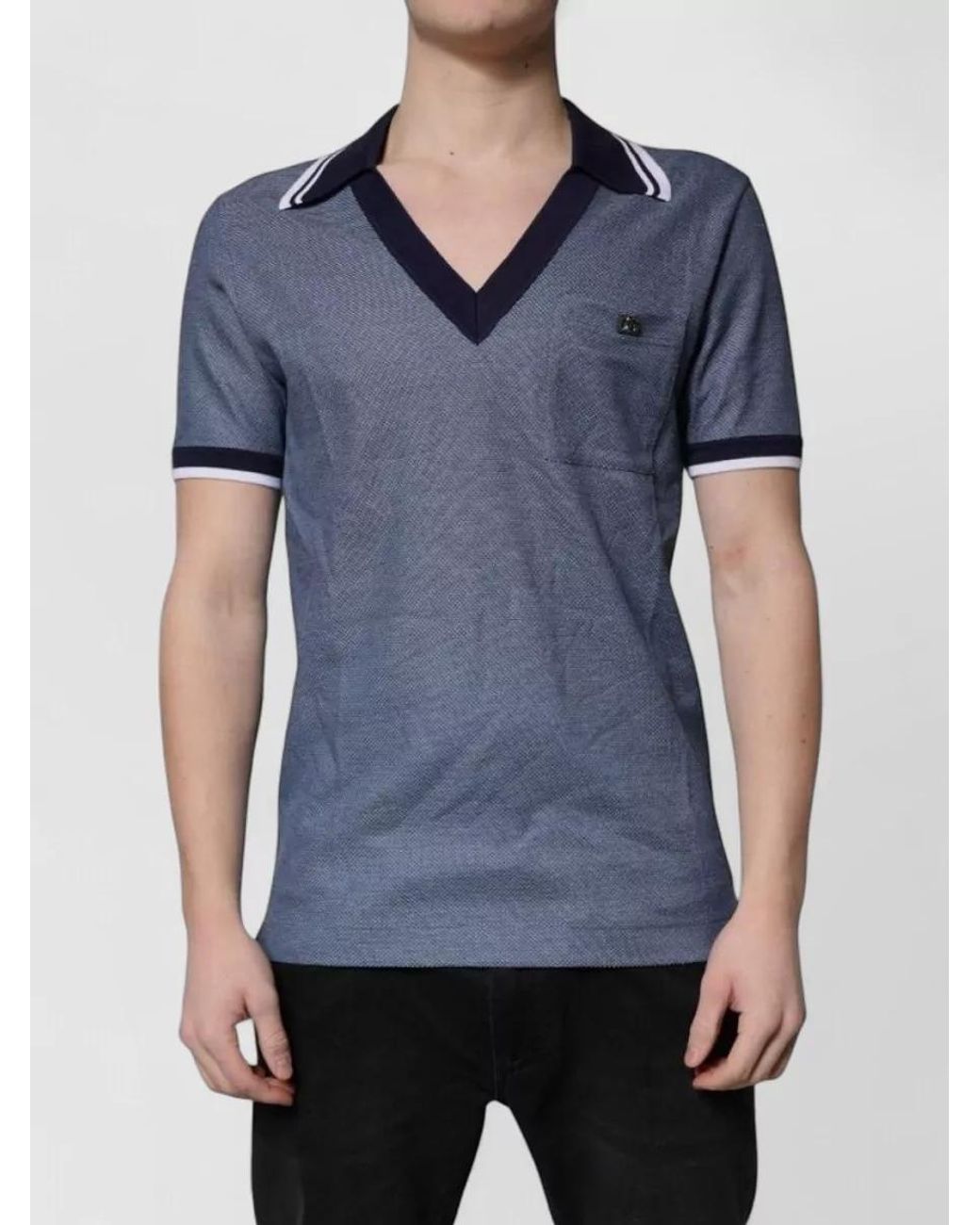 Dolce & Gabbana Blue Textured V-Neck Short-Sleeve Polo Shirt for men