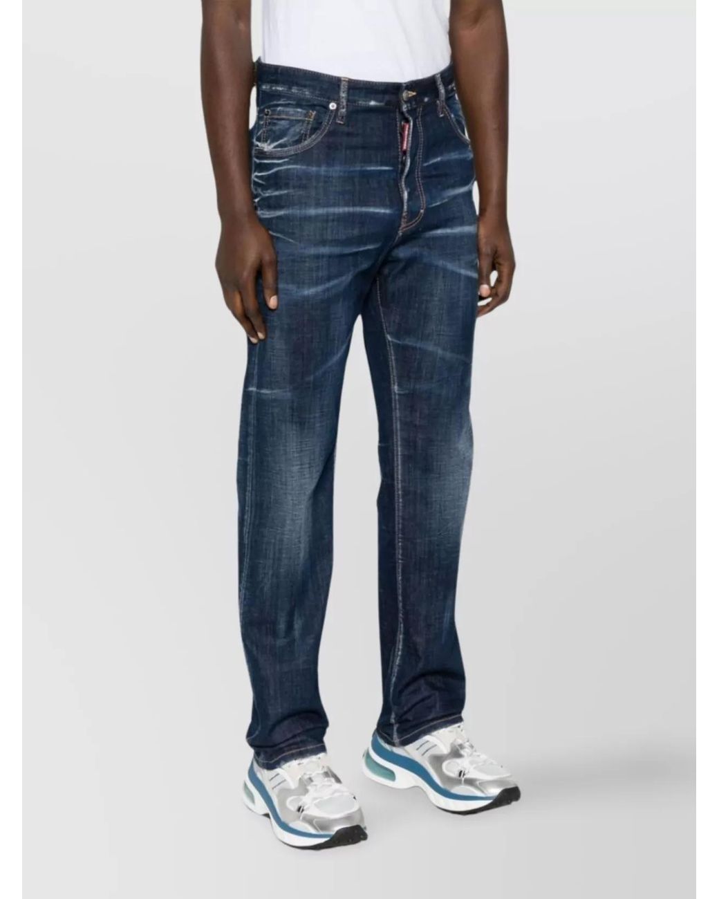 DSquared² Blue Mid-Rise Skinny Jeans Whiskering Effect for men