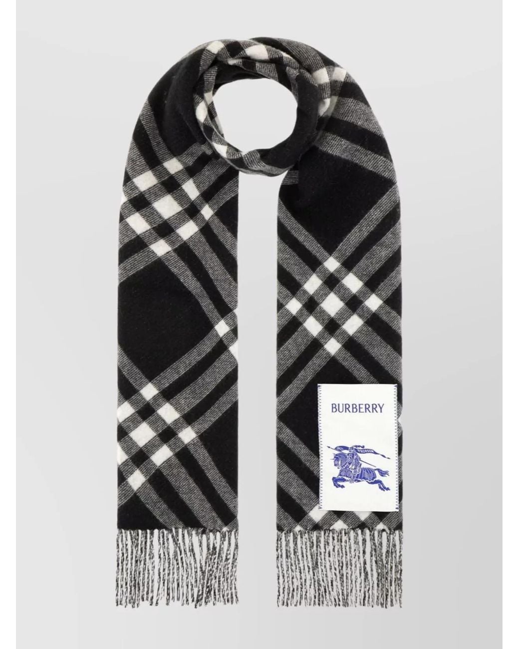 Burberry Black Checked Cashmere Reversible Fringed Scarf