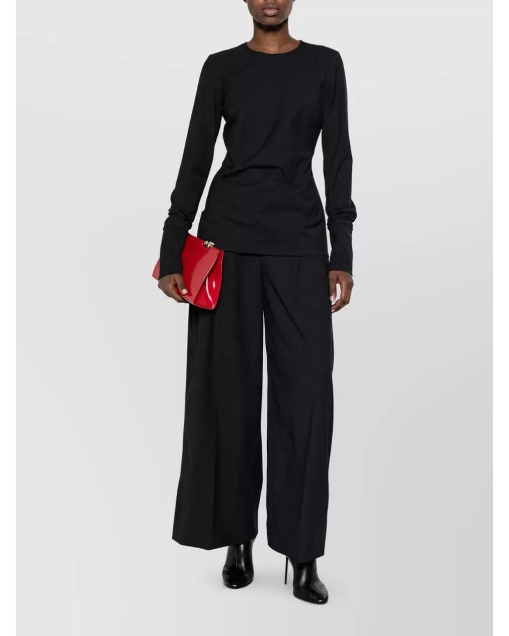 Thelatest Black Wool Blend Pleated Wide-Leg Trousers