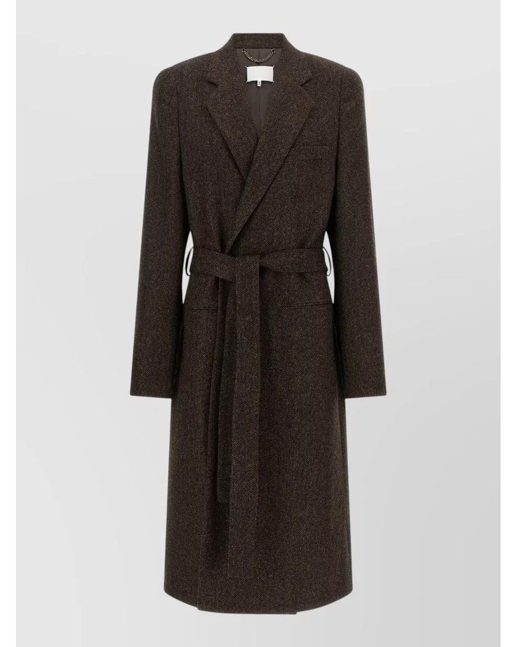 Maison Margiela Black Wool Herringbone Belted Coat for men
