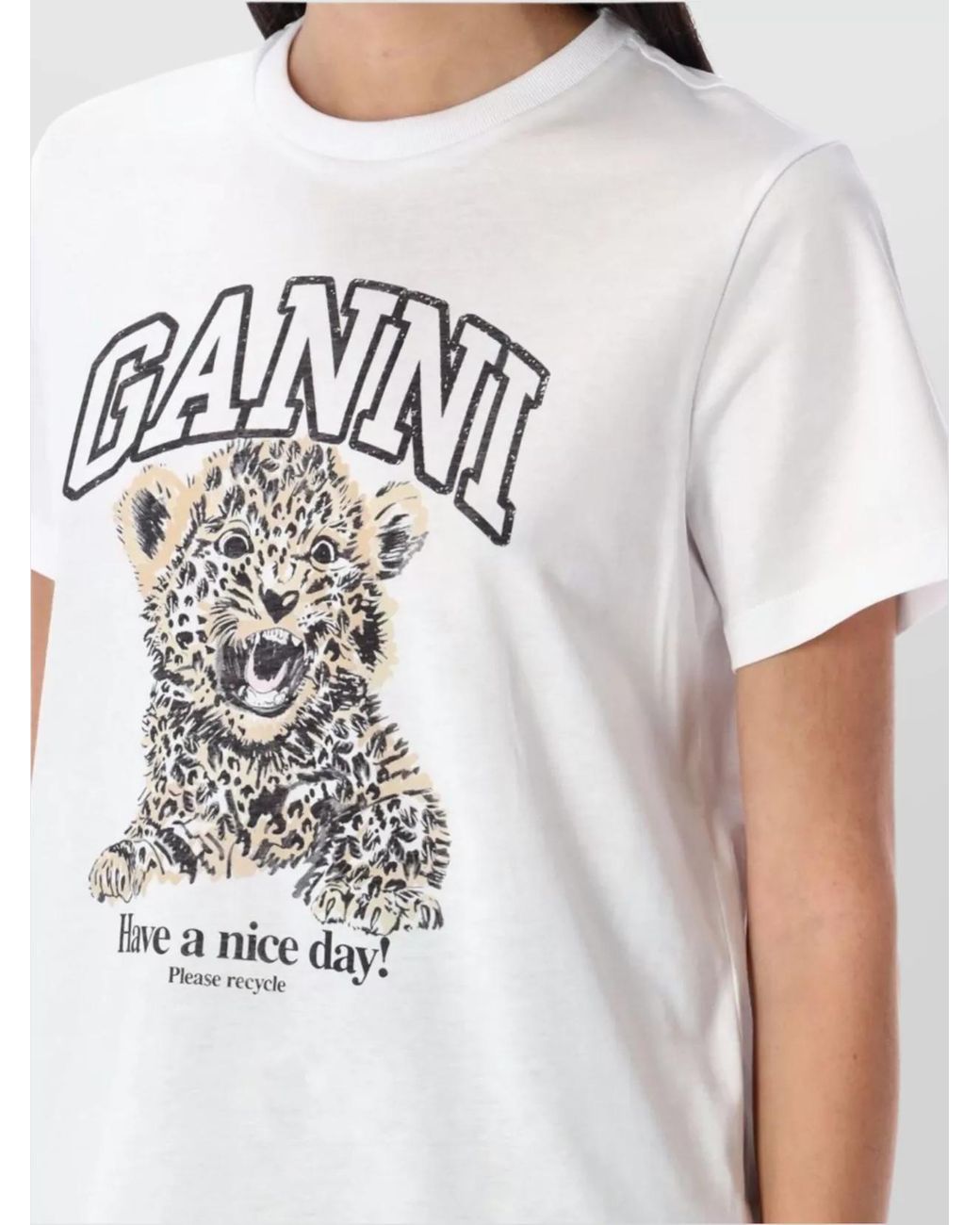 Ganni White Leopard T-Shirt