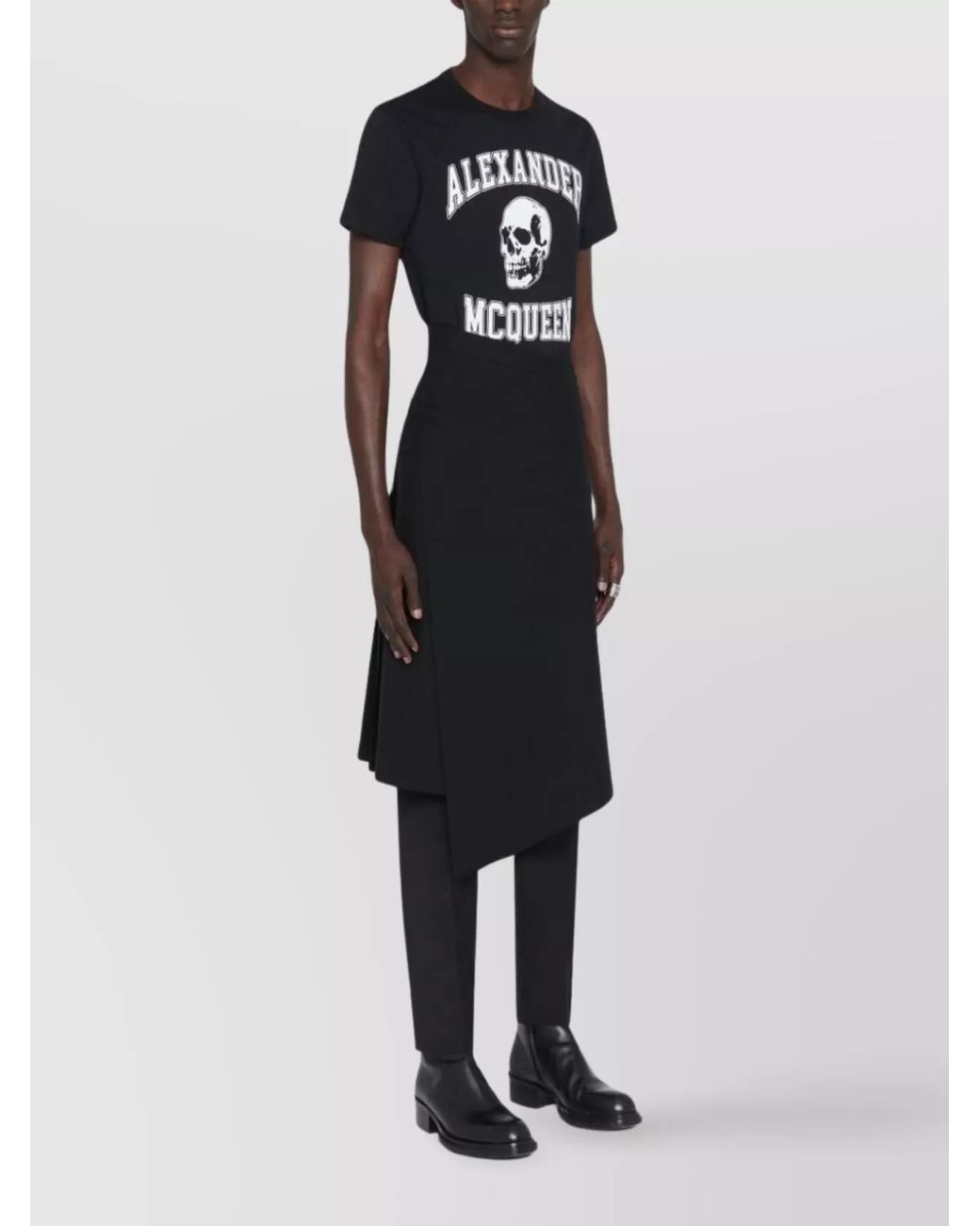 McQueen Black Organic Cotton Crew Neck T-Shirt With Skull Print for men