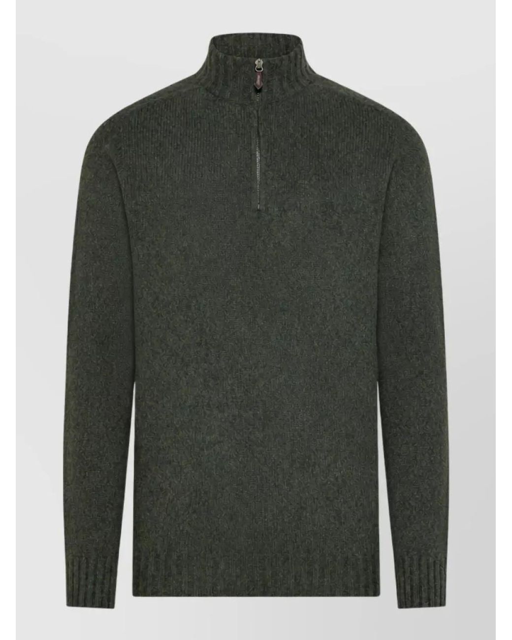 SEVENTY VENEZIA Green Ribbed Mock Neck Zip Jumper for men