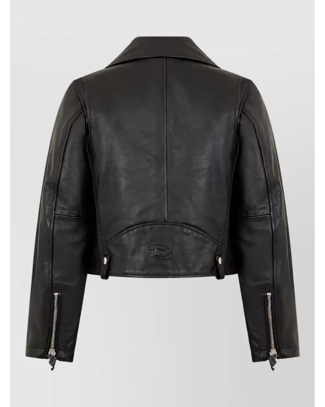DIESEL Black Leather Cropped Mandarin Collar Biker Jacket